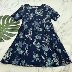 Katy D Womens Vintage 90s Babydoll Dress Size 18 Blue Floral Short Sleeve